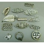 A collection of early to mid 20th century costume jewellery in white base metal and silver variously