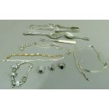 A small collection of costume jewellery and silver plated cutlery