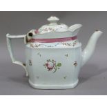 An early 19th century teapot painted in Newhall style with floral sprays and garlands, the domed and