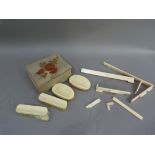 An ivory tray frame together with four ivory backed brushes, each initialled JK