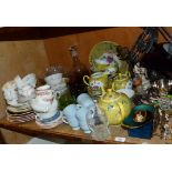 A quantity of Chinese yellow ground tea ware, other bone china tea ware, decorative plates, silver