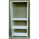 A metal shelf unit, adjustable, 76cm wide x 155cm high