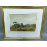 F D Ogilvie - a wooded moorland landscape with a tower beyond, watercolour, signed and dated 1909,