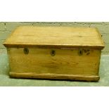 A Victorian pine strong box, the hinged lid above a front fitted with three lock plates, pair of
