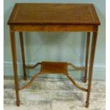 An Edwardian mahogany tray top occasional table inlaid in boxwood with stringing and satinwood