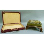 A Victorian mahogany footstool, square, original floral needlework upholstery, on later cabriole