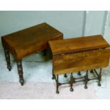 A spider gate leg mahogany table with pair of rounded folding leaves on turned legs with pad feet,
