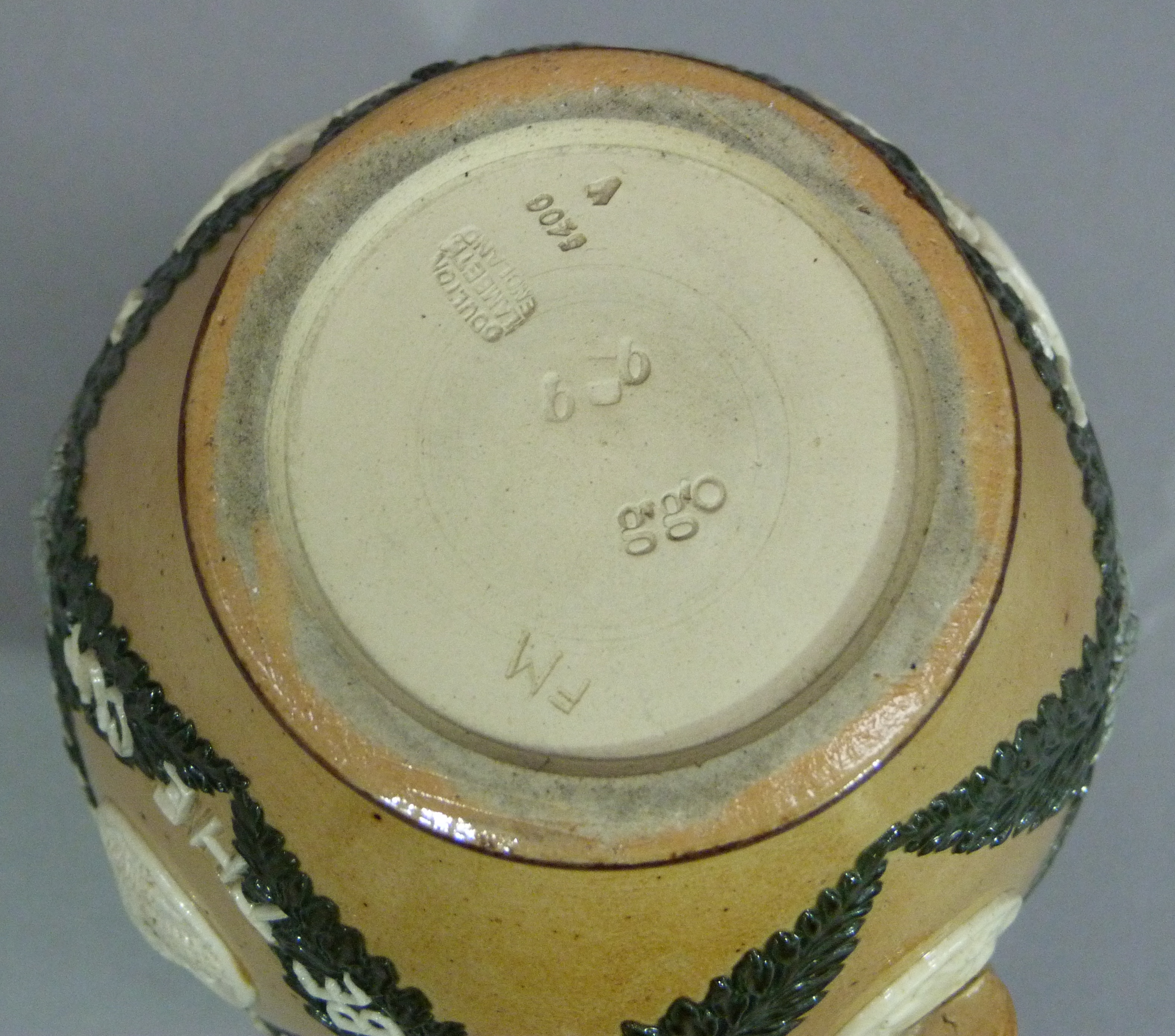 A Doulton Lambeth stoneware jug, 'Bitter must be the Cup' 17cm high - Image 5 of 5