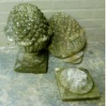 Two garden pineapple finials, concrete, 50cm high