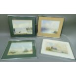Harry Vaux, Plymouth and South Devon coast, set of four watercolours and pastels, 25cm x 34cm,