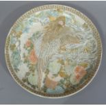 A Japanese Satsuma charger decorated with an exotic bird amidst chysanthemums, 31cm diameter