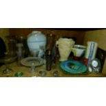 A quantity of decorative ceramics, pottery, glass ware and a resin two handled relief moulded