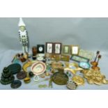 A quantity of decorative items including gilt wall plaques, sun and moon, foliate plaque, mirrored