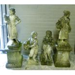 A set of four garden figures of the Four Seasons, two on square plinths, the larger 120cm high,