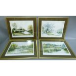 By and After Jeremy King, The Thames at Chiswick and the strand, a set of four colour lithographs,