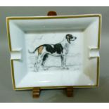 A Hermes china ashtray printed with a hound, gilt rim line, 19cm x 15.5cm