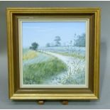 Peter Jay - The Marsh Below Winchelsea, oil on board, signed to lower left, 19cm x 18cm