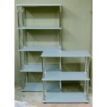 Two laminated and metal sets of open shelves, one short, one tall