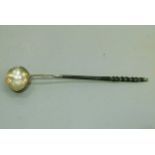 A Georgian silver toddy ladle the bowl of navette shape initialled BTM on a writhen baleen handle,