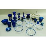 A quantity of 19th century and later 'Bristol' blue glasware including water glasses, hyacinth vase,