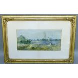 F D Ogilvie - a wooded moorland landscape, watercolour, signed and dated 1904, 16.5cm x 35cm