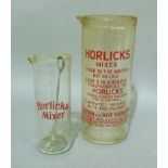 Two Horlicks mixer beakers, 20cm high and smaller