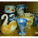 Six Victorian Edwardian and later pottery chamber pots, decorative vases etc