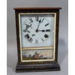 A late 19th century mantel clock with painted case and painted dial, 29cm high