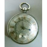 A Victorian open faced pocket watch in silver, hallmarked London 1873, full plate English lever
