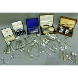 Cased sets of cutlery including fish knives and forks, coffee spoons, tea knives, cake forks,