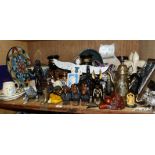 A large quantity of decorative items including metalware, bronzed pewter, carved wooden, silver