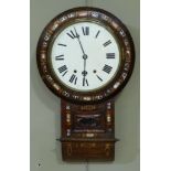 An American wall clock in a rosewood and mother of pearl case with painted dial, 70cm high