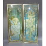 Alfonse Mucha (After) - Pair of reproduction prints, 112cm x 42cm, framed