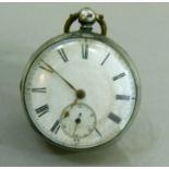 A Victorian open faced pocket watch by Josh Taylor Pontefract in silver hallmarked London 1873, full