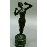An early 20th century bronze figure of a nude female on circular plinth, 19.5cm