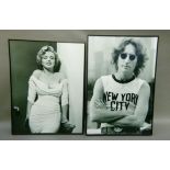 Two black and white prints of Marilyn Monroe and John Lennon, framed, 65.5cm x 50.5cm and 71cm x