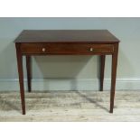 A 19th century mahogany side table, rectangular, having a single drawer to the apron with brass