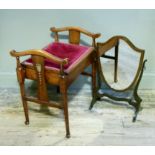 A mahogany shield shaped toilet mirror, together with an unframed shield shaped mirror and a piano