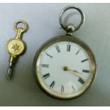 A lady's late 19th century fob watch by Constentine Mathey in a silver open faced case No 54000, key