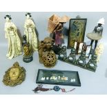 A quantity of reproduction Chinese and Korean items including Dog of Fo, Buddha figures, resin