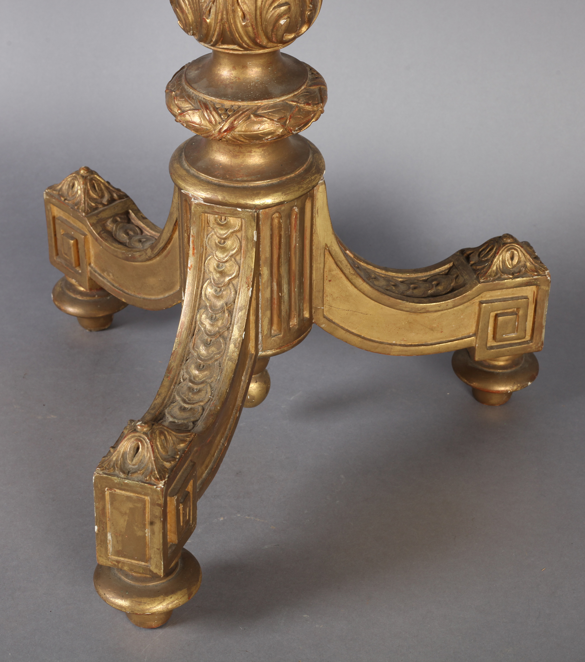 A Victorian giltwood and gesso pole screen, with acanthus wrapped fluted baluster column above - Image 2 of 2