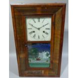 Jerome & Co, New Haven, a 30 hour wall clock in a rectangular mahogany case with painted glass door,