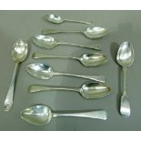 Nine Georgian and later teaspoons, approximately 4oz