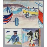 ARR DRUIE BOWETT (1924-1998) Beached fishing boats, watercolour over pencil, unsigned 35cm x 50.5cm: