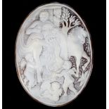 A 19TH CENTURY SHELL CAMEO BY MAZZO, the oval portrait of Odysseus and Calypso putti,