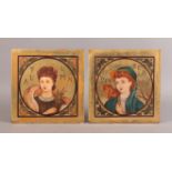 A PAIR OF AESTHETIC MOVEMENT SQUARE MAHOGANY PANELS: Autumn, painted by Charlotte Horn Spiers (