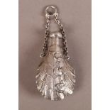 A VICTORIAN SILVER PERFUME FLASK, in the form of a shell and trailing lily pads, with curb link