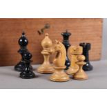 A VIENNA COFFEE HOUSE CHESS SET, ebonised and boxwood, Kings 9.5cm high approximately, late cigar