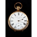 A LATE 19TH CENTURY POCKET WATCH by I Smith and Son Ltd 104 Strand, London in 18ct open faced