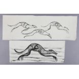 ARR DRUIE BOWETT (1924-1998) Study of three greyhounds on the track, black ink, signed to lower